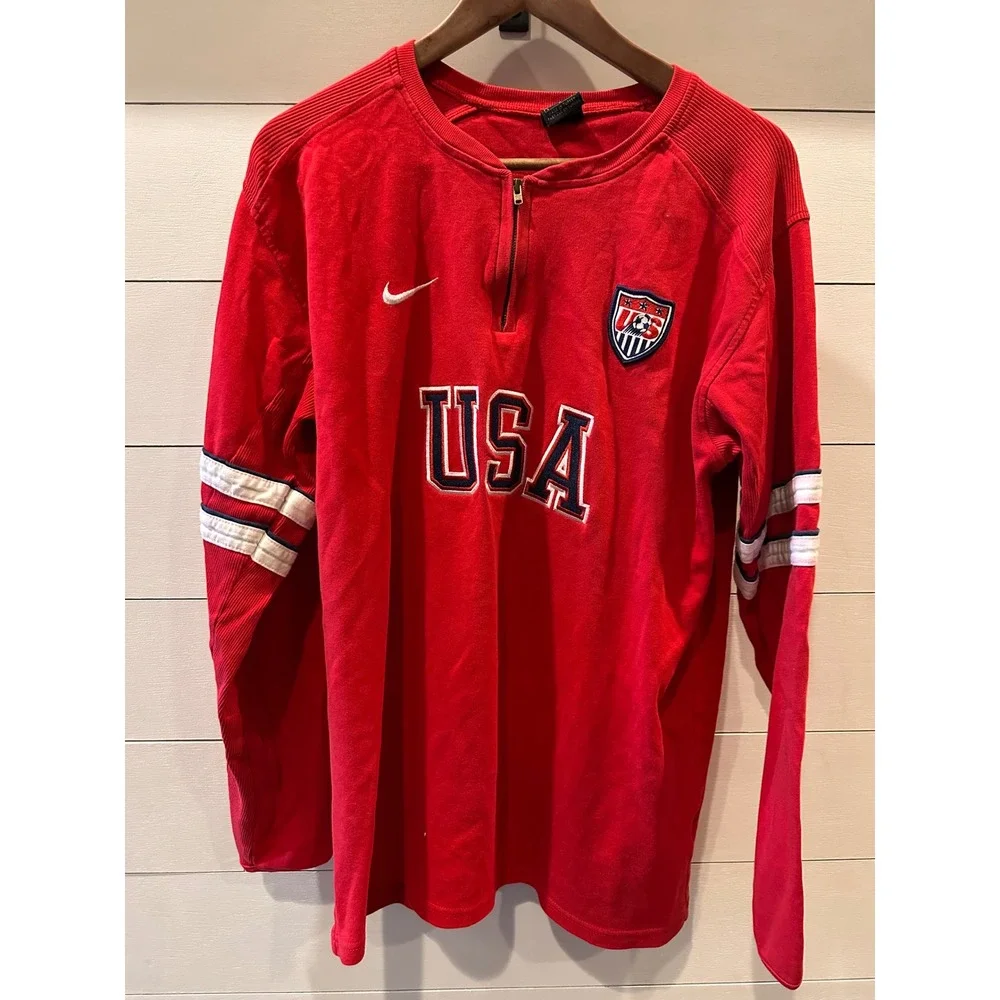 Nike US Soccer USA National Team Red Quarter Zip Long Sleeve Pullover Mens L